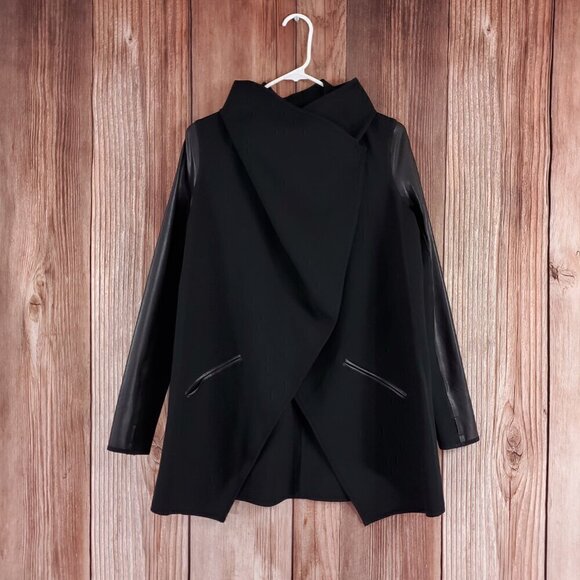 Spanx Womens Small Drape Front Jacket Very Black Convertible Faux Leather 50176R - Picture 5 of 14